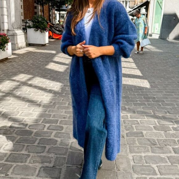 NWT Acne Studios Women Blue Wool Blended Mohair Oversize Cardigan - Picture 5 of 6